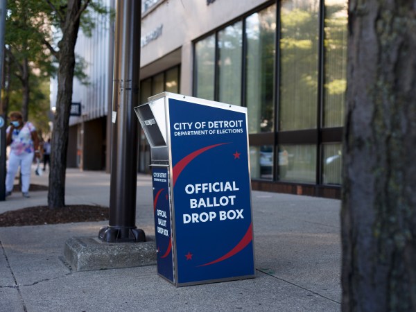 DETROIT, MI - September 4: An official ballot collection box located outside the Detroit Department of Elections office in Detroit, Michigan on Sept. 4, 2020. (Photo by Elaine Cromie For The Washington Post)