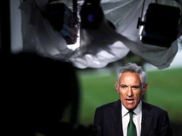 WASHINGTON, DC - OCTOBER 12: White House coronavirus adviser Dr. Scott Atlas, speaks during a TV interview with OAN on October 12, 2020 in Washington, DC (Photo by Oliver Contreras/For The Washington Post)