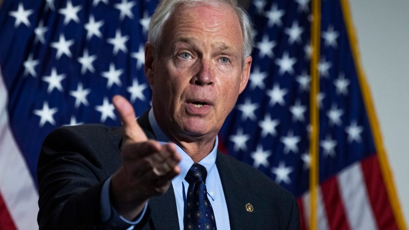 UNITED STATES - OCTOBER 21: Sen. Ron Johnson, R-Wis., talks with reporters after the Senate Republican  luncheon in Hart Building on Wednesday, October 21, 2020. (Photo By Tom Williams/CQ Roll Call/)