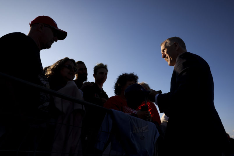 HICKORY, NC - NOVEMBER 01: Republican U.S. Senate candidate Sen. Thom Tillis (R-NC) greets supporters before President Donald Trump holds a campaign rally at the Hickory Regional Airport on November 1, 2020 in Hickory, North Carolina. Early voting in North Carolina, which ended Saturday, drew over 4.5 million voters to the polls. (Photo by Michael Ciaglo/Getty Images)