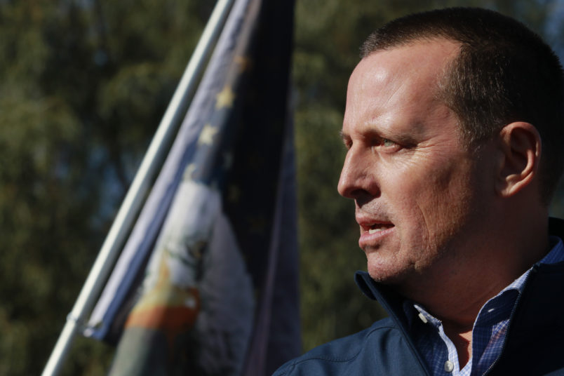 Former Director of National Intelligence Ric Grenell speaks to the news media during a press conference by members of Donald J. Trump for President, Inc., outside Clark County Election Department on November 5, 2020, in North Las Vegas. (Photo by Ronda Churchill / AFP)