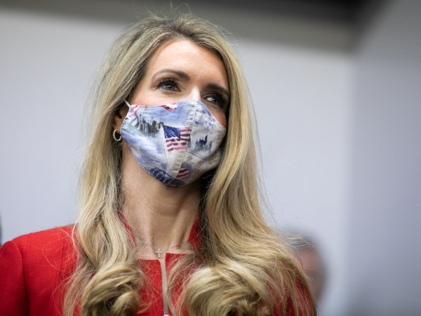 MARIETTA, GA - NOVEMBER 11: Republican U.S. Senate candidate Kelly Loeffler stands in from of supporters gathered during a Save Our Majority campaign rally on November 11, 2020 in Marietta, Georgia.  Georgia Sens. Purdue and Loeffler are in a runoff race against Democratic U.S. Senate candidates Raphael Warnock and Jon Ossoff.  (Photo by Jessica McGowan/Getty Images)