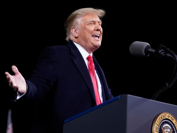 President Donald Trump speaks at a campaign rally for Senate Republican candidates, Sen. Kelly Loeffler, R-Ga., and Sen. David Perdue, R-Ga., at Valdosta Regional Airport, Saturday, Dec. 5, 2020, in Valdosta, Ga. (AP Photo/Evan Vucci)