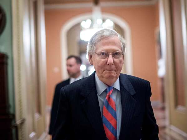 WASHINGTON, DC - Senate Majority Leader Mitch McConnell goes on and off the floor during an all night session to consider the Republican healthcare bill on Capitol Hill in Washington, DC Thursday July 27, 2017. (Photo by Melina Mara/The Washington Post)