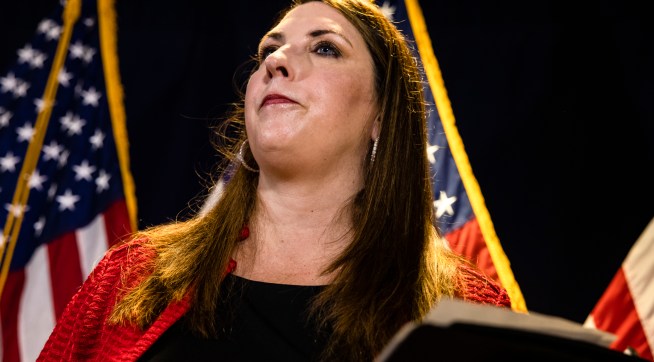 WASHINGTON, DC - NOVEMBER 09: RNC Chairwoman Ronna McDaniel speaks during a press conference at the Republican National Committee headquarters on November 9, 2020 in Washington, DC. Trump campaign and Republican Party officials continued to push theories of voter intimidation, fraud, and illegal votes but were unable to provide proof at the time of the press conference. (Photo by Samuel Corum/Getty Images) *** Local Caption *** Ronna McDaniel