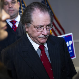 UNITED STATES - NOVEMBER 19: Joseph diGenova, attorney for President Donald Trump, concludes a news conference at the Republican National Committee on lawsuits regarding the outcome of the 2020 presidential election on Thursday, November 19, 2020. Trump attorneys Rudolph Giuliani, Sydney Powell, and Jenna Ellis, also attended. (Photo By Tom Williams/CQ Roll Call)