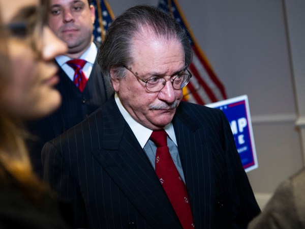 UNITED STATES - NOVEMBER 19: Joseph diGenova, attorney for President Donald Trump, concludes a news conference at the Republican National Committee on lawsuits regarding the outcome of the 2020 presidential election on Thursday, November 19, 2020. Trump attorneys Rudolph Giuliani, Sydney Powell, and Jenna Ellis, also attended. (Photo By Tom Williams/CQ Roll Call)