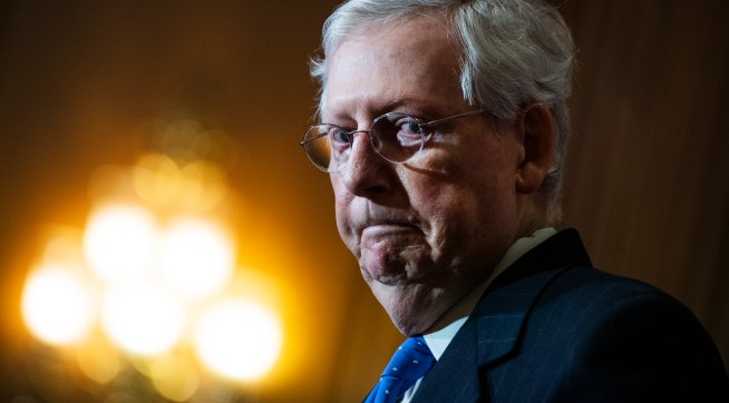 UNITED STATES - DECEMBER 1: Senate Majority Leader Mitch McConnell, R-Ky., conducts a news conference in the U.S. Capitol after the Senate Republican Policy luncheon on Tuesday, December 1, 2020. (Photo By Tom Williams/CQ Roll Call/POOL)