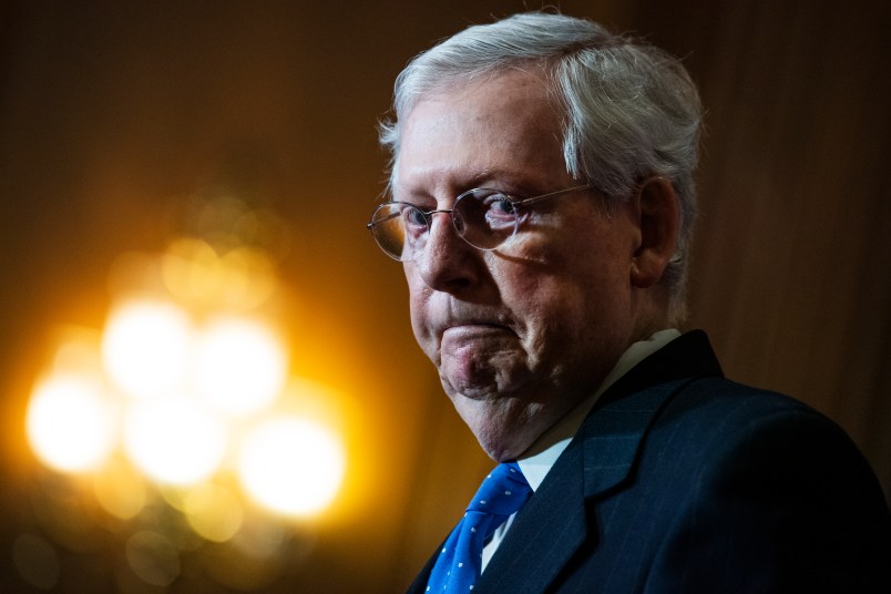 UNITED STATES - DECEMBER 1: Senate Majority Leader Mitch McConnell, R-Ky., conducts a news conference in the U.S. Capitol after the Senate Republican Policy luncheon on Tuesday, December 1, 2020. (Photo By Tom Williams/CQ Roll Call/POOL)