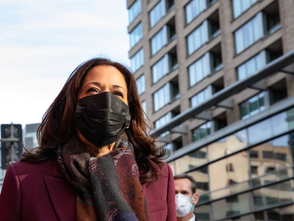WASHINGTON, DC - DECEMBER 23: Vice President-elect Kamala Harris speaks to the media after dropping off toys at Washington DC Fire Station 1 on December 23, 2020 in the West End neighborhood of Washington, D.C. Vice President-Elect Harris, Mr. Emhoff, and their staff purchased 46 gifts for local children and their families from Sullivan’s Toys & Art Supplies, family-owned and operated since 1954 making it D.C.’s oldest toy shop still in operation. (Photo by Cheriss May/Getty Images)