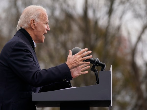 President-elect Joe Biden speaks at a drive-in rally for Georgia Democratic candidates for U.S. Senate Raphael Warnock and Jon Ossoff, Tuesday, Dec. 15, 2020, in Atlanta. (AP Photo/Patrick Semansky)