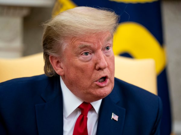 NYTVIRUS -  President Donald Trump makes remarks as he meets with Texas Governor Greg Abbott  in the Oval Office, Thursday, May  7, 2020.  ( Photo by Doug Mills/The New York Times)