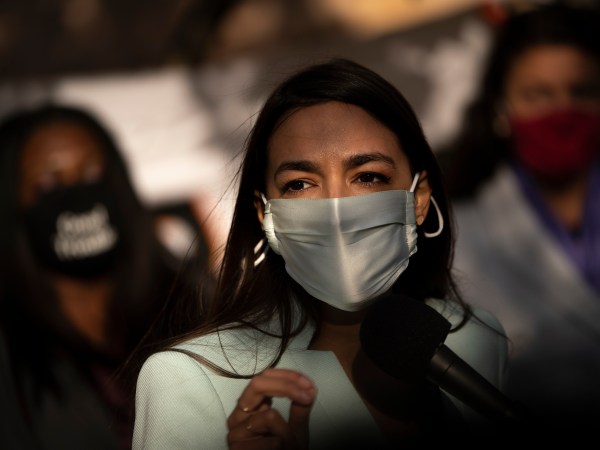 WASHINGTON, DC - NOVEMBER 19: Rep. Alexandria Ocasio-Cortez (D-NY) speaks outside of the Democratic National Committee headquarters on November 19, 2020 in Washington, DC. Ocasio-Cortez and others called on the incoming Joe Biden administration to take bold action on issues of climate change and economic inequalities. (Photo by Drew Angerer/Getty Images)