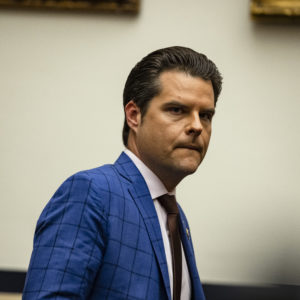 WASHINGTON, DC - DECEMBER 09: Representative Matt Gaetz (R-FL) arrives for a House Armed Services Subcommittee hearing with members of the Fort Hood Independent Review Committee on Capitol Hill on December 9, 2020 in Washington, DC. The U.S. Army has fired or suspended 14 leaders at Fort Hood following an investigation into the death of Specialist Vanessa Guillén and numerous other deaths and reports of sexual abuse on the military base. (Photo by Samuel Corum/Getty Images) *** Local Caption *** Matt Gaetz