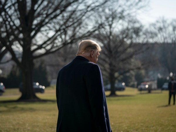 WASHINGTON, DC - JANUARY 12: U.S. President Donald Trump walks to Marine One on the South Lawn of the White House on January 12, 2021 in Washington, DC. Following last week's deadly pro-Trump riot on Capitol Hill, President Trump is making his first public appearance on Tuesday as he makes a trip to the border town of Alamo, Texas to view the partial construction of a wall along the U.S.-Mexico border. (Photo by Drew Angerer/Getty Images)