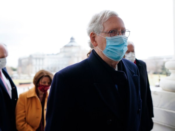 WASHINGTON, DC - JANUARY 20, 2021: Senate Majority Leader Mitch McConnell of Ky. after the inauguration of President Joe Biden on January 20, 2021 in Washington, DC. (Photo by Melina Mara/The Washington Post/POOL)