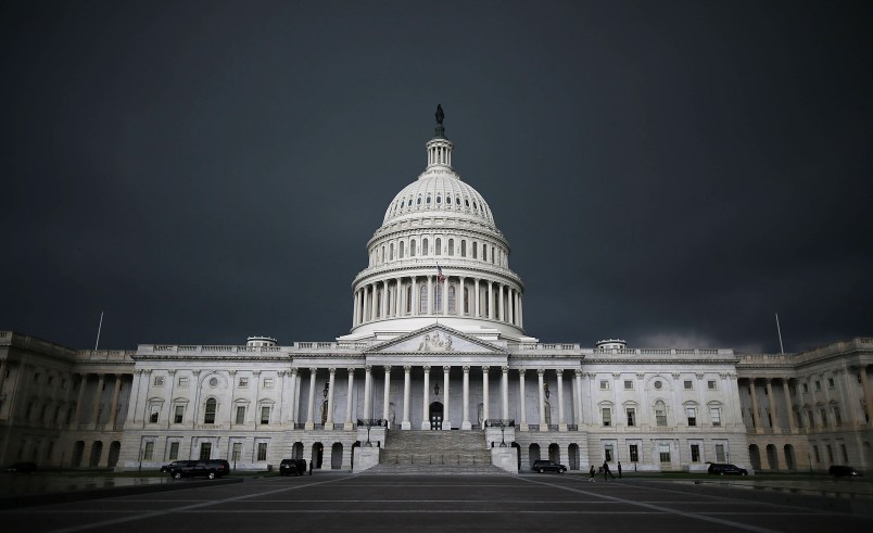 WASHINGTON, DC - JUNE 13:  Storm cloads fill the sky over the U.S. Capitol Building, June 13, 2013 in Washington, DC. Potentially damaging storms are forecasted to hit parts of the east coast with potential for causing power wide spread outages.  (Photo by Mark Wilson/Getty Images)