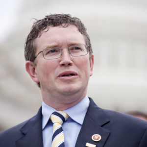 UNITED STATES - JUNE 18: Rep. Thomas Massie, R-Ky., speaks at a news conference at the House Triangle to oppose the Marketplace Fairness Act, also called the internet tax, which would require online retailers to collect a sales tax at the time of a purchase. (Photo By Tom Williams/CQ Roll Call)