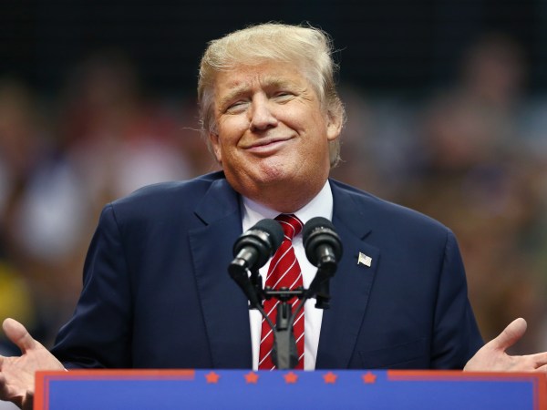Republican presidential candidate Donald Trump during a campaign rally at the American Airlines Center on September 14, 2015 in Dallas, Texas. More than 20,000 tickets have been distributed for the event.