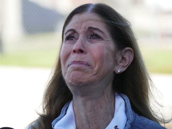 Scott Beigel's mother Linda Beigel Schulman speaks emotionally to the media about her son, a geography teacher and cross country coach, who was murdered a year ago at Marjory Stoneman Douglas High School along with 16 others on Feb. 14, 2019 in Parkland, Fla. (Emily Michot/Miami Herald/TNS)