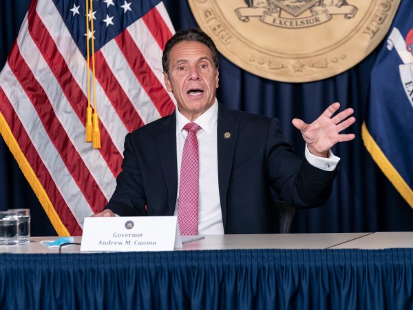 NEW YORK, UNITED STATES - 2020/09/29: New York State Governor Andrew Cuomo holds daily media announcement and briefing at 633 3rd Avenue, Manhattan. Governor discussed Stabilization and Recovery Program for the state as well as uptick of positive infections in some areas of the state. Governor Andrew Cuomo announced that he will meet with Orthodox Jewish leaders to address COVID-19 clusters in communities downstate. He emphasized importance of wearing masks, social distances and enforcement of compliance. (Photo by Lev Radin/Pacific Press/LightRocket via Getty Images)