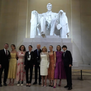 U.S. President Joe Biden and U.S. First Lady Jill Biden pose with their family in front of the statue of Abraham Lincoln at the "Celebrating America" event at the Lincoln Memorial after the inauguration of Joe Biden as the 46th President of the United States in Washington, U.S., January 20, 2021. REUTERS/Joshua Roberts/Pool