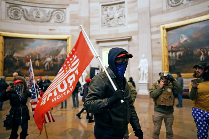 WASHINGTON, DC - JANUARY 06: Protesters gather storm the Capitol and halt a joint session of the 117th Congress on Wednesday, Jan. 6, 2021 in Washington, DC. (Kent Nishimura / Los Angeles Times)