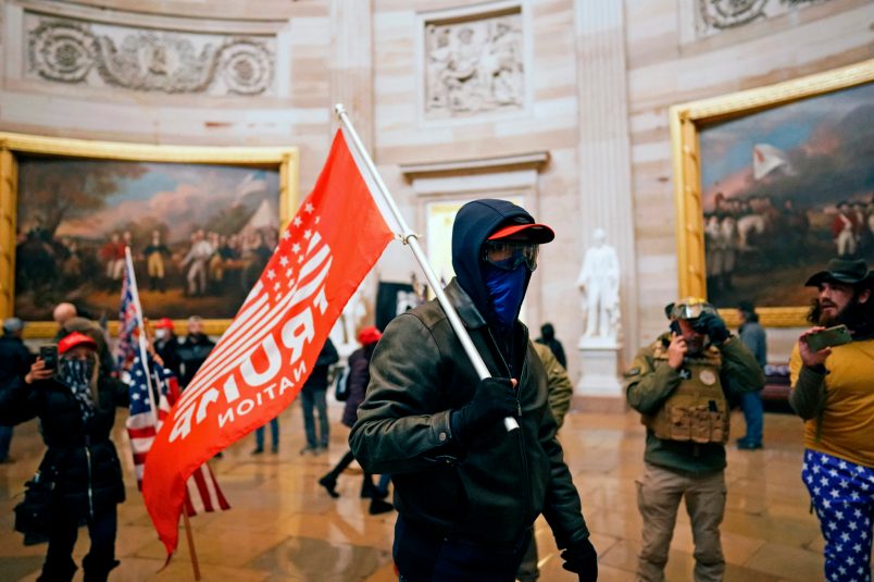 WASHINGTON, DC - JANUARY 06: Protesters gather storm the Capitol and halt a joint session of the 117th Congress on Wednesday, Jan. 6, 2021 in Washington, DC. (Kent Nishimura / Los Angeles Times)