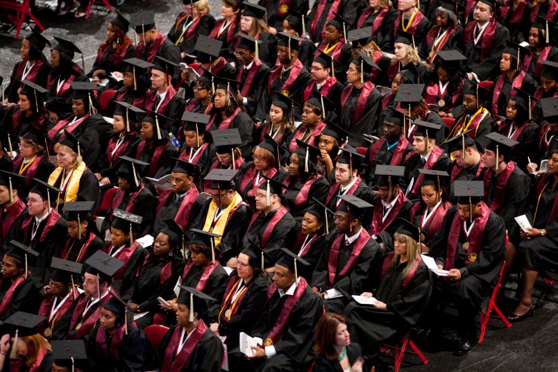 A commencement ceremony for a private, for-profit educational institution. (Photo by Brooks Kraft LLC/Corbis via Getty Images)