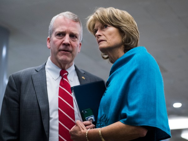 UNITED STATES - FEBRUARY 14: Sens. Dan Sullivan, R-Alaska, and Lisa Murkowski, R-Alaska, are seen in the Capitol after the Senate voted on the bipartisan government funding bill on Thursday, February 14, 2019.(Photo By Tom Williams/CQ Roll Call)
