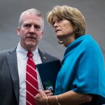 UNITED STATES - FEBRUARY 14: Sens. Dan Sullivan, R-Alaska, and Lisa Murkowski, R-Alaska, are seen in the Capitol after the Senate voted on the bipartisan government funding bill on Thursday, February 14, 2019.(Photo By Tom Williams/CQ Roll Call)