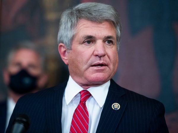 UNITED STATES - SEPTEMBER 30: Reps. Michael McCaul, R-Texas, right, chairman of the China Task Force, and House Minority Leader Kevin McCarthy, R-Calif., conduct a news conference on the China Task Force report in the Capitol’s Rayburn Room on Wednesday, September 30, 2020. The report outlines bipartisan action to combat threats from China. (Photo By Tom Williams/CQ Roll Call)