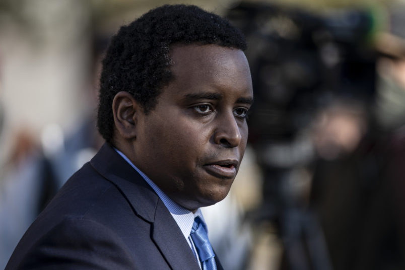 BOULDER, CO - MARCH 22: U.S. Representative Joe Neguse (D-CO) addresses the media after a gunman opened fire at a King Sooper's grocery store, killing ten people, including one police officer, on March 23, 2021 in Boulder, Colorado. (Photo by Chet Strange/Getty Images)