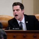 House Judiciary Committee Republican member Rep. Matt Gaetz (R-FL) talks out of turn and interrupts the hearing before being stopped by Chairman Jerrold Nadler during a House Judiciary Committee hearing to receive counsel presentations of evidence on the impeachment inquiry into U.S. President Donald Trump on Capitol Hill in Washington, U.S., December 9, 2019. REUTERS/Jonathan Ernst