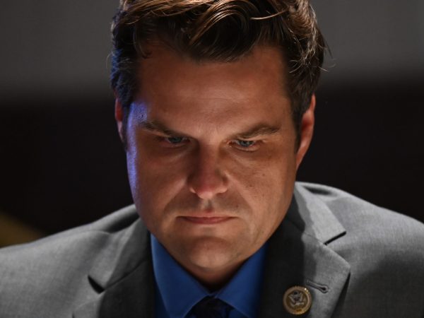 Representative Matt Gaetz, a Republican from Florida, listens during a House Judiciary Committee markup on H.R. 7120, the "Justice in Policing Act of 2020," in Washington, D.C., U.S., on Wednesday, June 17, 2020. The House bill would make it easier to prosecute and sue officers and would ban federal officers from using choke holds, bar racial profiling, end "no-knock" search warrants in drug cases, create a national registry for police violations, and require local police departments that get federal funds to conduct bias training. Photographer: Erin Scott/Bloomberg