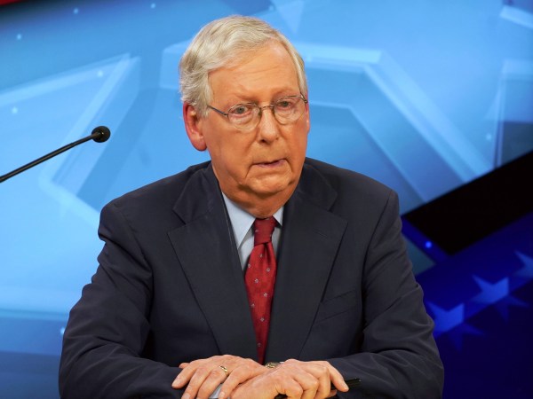 Senate Majority Leader Mitch McConnell, R-Ky., speaks during a debate with Democratic challenger Amy McGrath in Lexington, Ky., Monday, Oct. 12, 2020. (Michael Clubb/The Kentucky Kernel via AP, Pool)