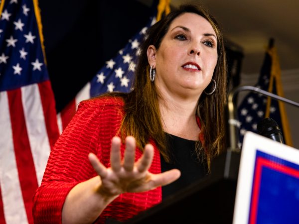 WASHINGTON, DC - NOVEMBER 09: RNC Chairwoman Ronna McDaniel speaks during a press conference at the Republican National Committee headquarters on November 9, 2020 in Washington, DC. Trump campaign and Republican Party officials continued to push theories of voter intimidation, fraud, and illegal votes but were unable to provide proof at the time of the press conference. (Photo by Samuel Corum/Getty Images) *** Local Caption *** Ronna McDaniel