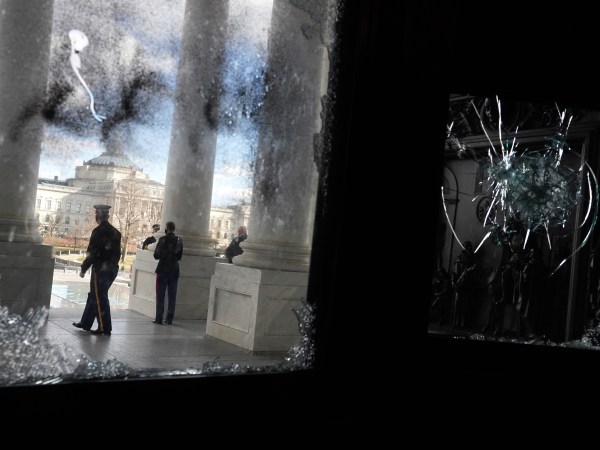 WASHINGTON DC - JANUARY 18 National Guardsmen and various law enforcement agencies were out in full force as rehearsals were underway for the Inauguration of President Elect Joe Biden on January 18, 2021 in Washington, DC. The massive security presence is due to the January 6th violent assault on the US Capitol by a pro-Trump mob that resulted in 5 deaths. (Photo by Michael Robinson Chavez/The Washington Post)
