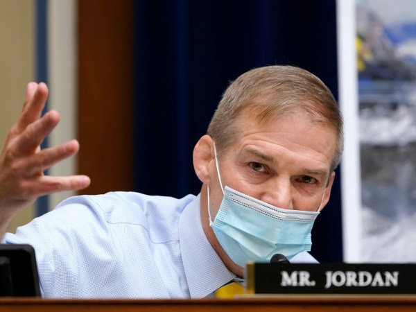 Rep. Jim Jordan, R-Ohio, questions Dr. Anthony Fauci, the nation's top infectious disease expert, during a House Select Subcommittee hearing on Capitol Hill in Washington, Thursday, April 15, 2021, on the coronavirus crisis. (AP Photo/Susan Walsh, Pool)