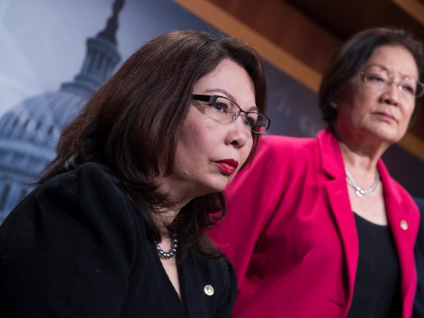 UNITED STATES - JANUARY 12: Rep. Tammy Duckworth, D-Ill., and Sen. Mazie Hirono, D-Hawaii, attend a news conference in the Capitol to oppose the nomination of attorney general nominee Sen. Jeff Sessions, R-Ala., January 12, 2017. (Photo By Tom Williams/CQ Roll Call)
