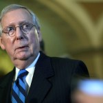 WASHINGTON, DC - JULY 11:  U.S. Senate Majority Leader Sen. Mitch McConnell (R-KY) listens during a news briefing after the weekly Senate Republican Policy Luncheon July 11, 2017 at the Capitol in Washington, DC. Sen. McConnell announced that Senate will delay its recess to the third week of August.  (Photo by Alex Wong/Getty Images)