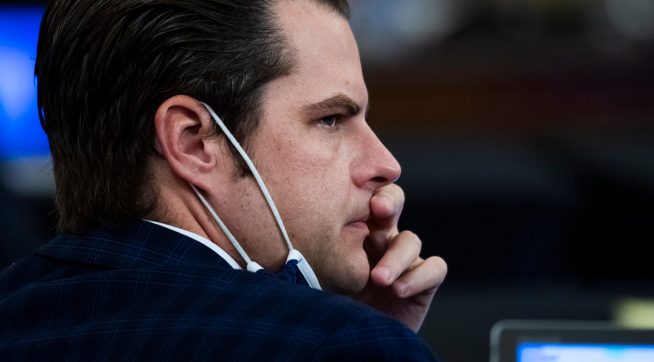 UNITED STATES - JULY 1: Rep. Matt Gaetz, R-Fla.,attends the House Armed Services Committee markup of the National Defense Authorization Act (NDAA) in Longworth Building on Wednesday, July 1, 2020. (Photo By Tom Williams/CQ Roll Call)