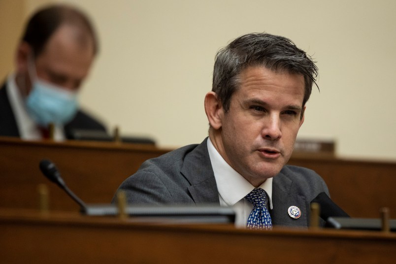 Representative Adam Kinzinger, a Republican from Illinois, speaks during a hearing in Washington, D.C., U.S., on Wednesday, March 10, 2021. The Biden administration is considering withdrawing all troops from Afghanistan by May 1 as it leans on President Ashraf Ghani to accelerate peace talks with the Taliban, including by supporting a proposal for six-nation discussions that include Iran. Photographer: Ting Shen/Bloomberg