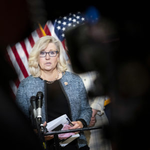WASHINGTON, DC - APRIL 20: Rep. Liz Cheney (R-WY) speaks during a press conference following a House Republican caucus meeting on Capitol Hill on April 20, 2021 in Washington, DC. The House Republican members spoke about the Biden administration's immigration policies and the coronavirus pandemic. (Photo by Sarah Silbiger/Getty Images)