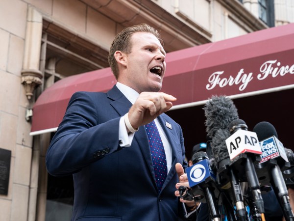 45 EAST 66TH STREET, NEW YORK, UNITED STATES - 2021/04/28: Andrew Giuliani addresses press outside of his father's apartment. His father, Rudy Giuliani was personal attorney of the former President Donald Trump. Federal agents executed a search warrant early on this day at the Manhattan home of Rudy Giuliani in connection with criminal investigation into his involvement with Ukraine. (Photo by Lev Radin/Pacific Press/LightRocket via Getty Images)