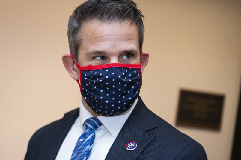 UNITED STATES - MAY 12: Rep. Adam Kinzinger, R-Ill., is seen in the Capitol Visitor Center before House Republicans voted to remove Rep. Liz Cheney, R-Wyo., from the position of House Republican Conference Chair on Wednesday, May 12, 2021. (Photo By Tom Williams/CQ Roll Call)