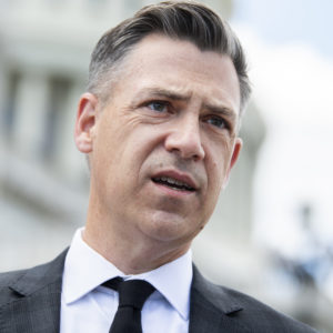 UNITED STATES - MAY 13: Rep. Jim Banks, R-Ind., talks with reporters on the House steps of the Capitol on Thursday, May 13, 2021. (Photo By Tom Williams/CQ Roll Call)