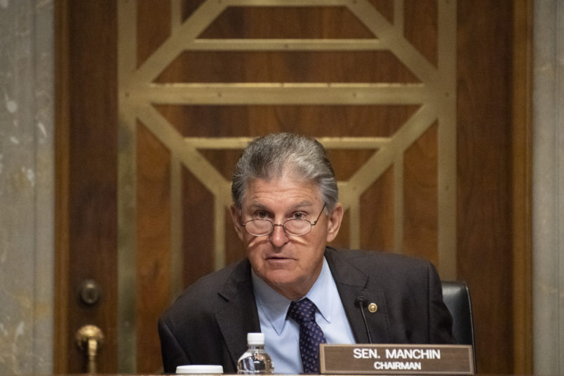 UNITED STATES - May 27: Chairman Joe Manchin, D-W. Va., speaks during the Senate Energy and Natural Resources Committee markup to vote on pending nominations in Washington on Thursday, May 27, 2021. (Photo by Caroline Brehman/CQ Roll Call)