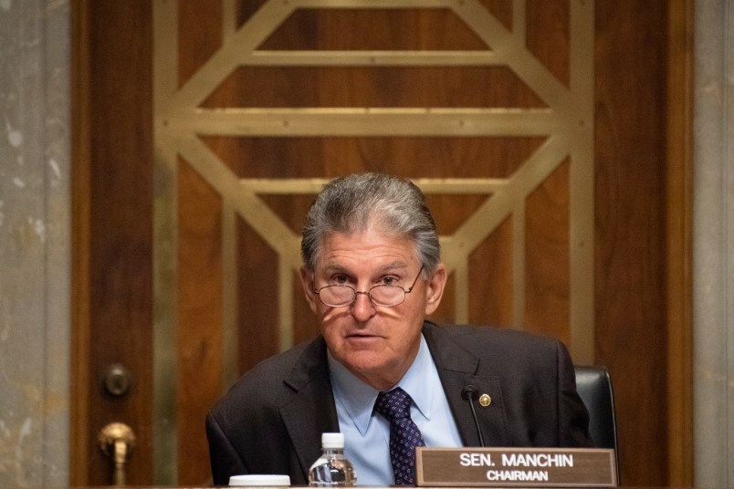 UNITED STATES - May 27: Chairman Joe Manchin, D-W. Va., speaks during the Senate Energy and Natural Resources Committee markup to vote on pending nominations in Washington on Thursday, May 27, 2021. (Photo by Caroline Brehman/CQ Roll Call)