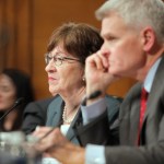 WASHINGTON, D.C. - DECEMBER 12: Sen. Susan Collins listens to testimony during a hearing about the cost of prescription drugs to the Health, Education, Labor and Pensions committee on Capitol Hill in Washington, D.C. on Tuesday, December 12, 2017. In the foreground is Sen. Bill Cassidy (R-LA). (Staff Photo by Gregory Rec/Staff Photographer)
